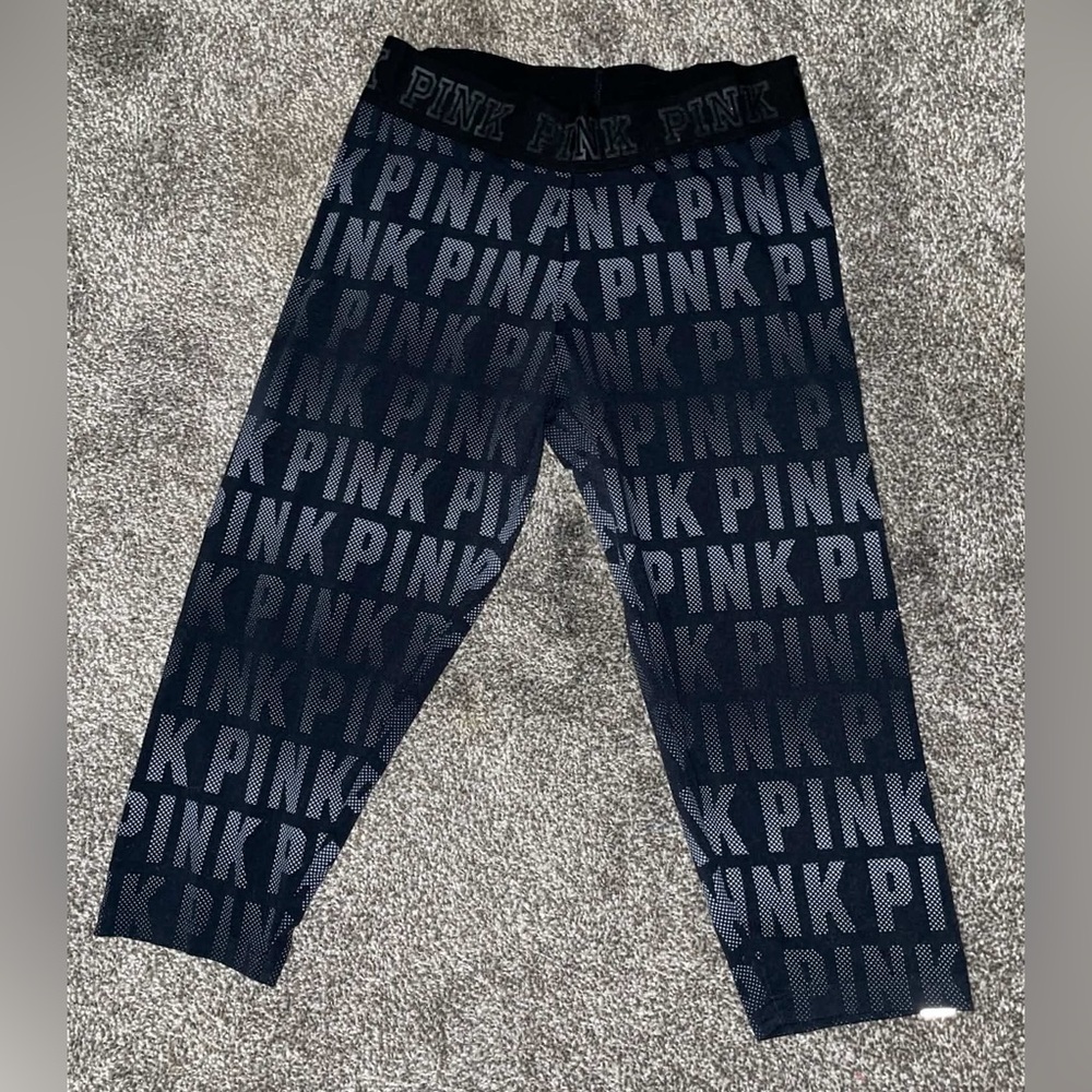PINK Victoria's Secret Black Logo-Print Capris